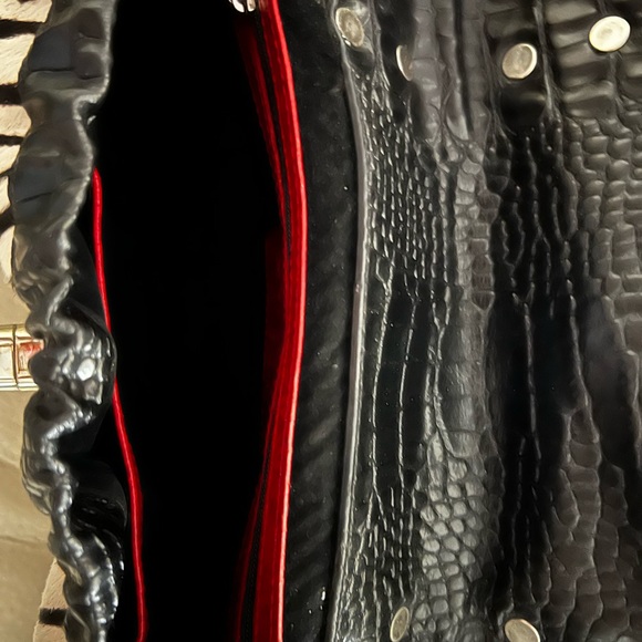 Animal hair zebra print bag with red and black leather trim. Silver buckle front - Picture 4 of 4